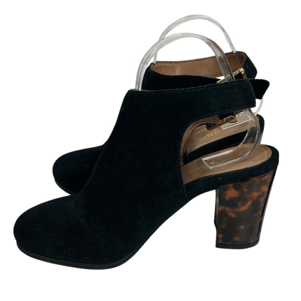 VIONIC Lacey Tortoise Block Heel Sling Back Black Suede Shoes Rubber Sole Size 8